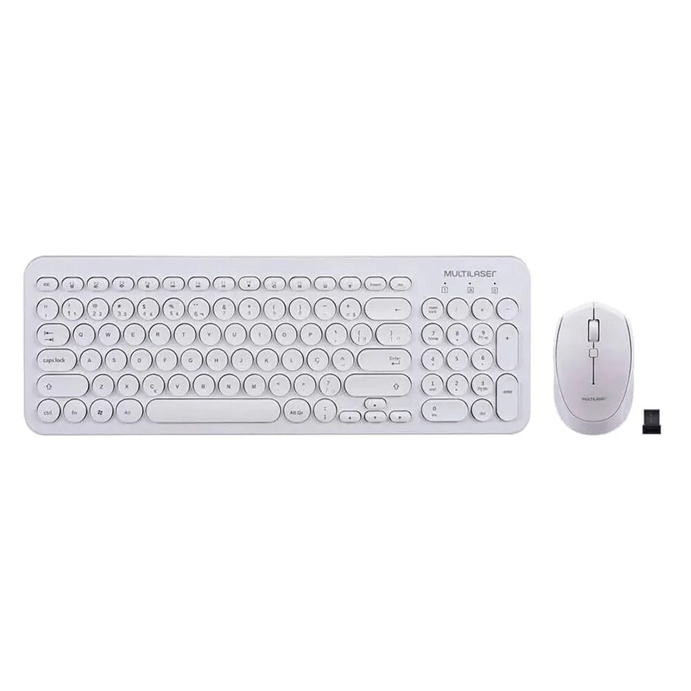 Kit Teclado e Mouse Sem Fio Multilaser TC232 2.4GHz Branco