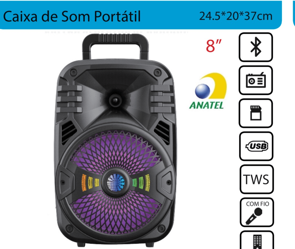 CAIXA DE SOM BLUETOOTH GRASEP TORRE MOD. D-BH8107 30w