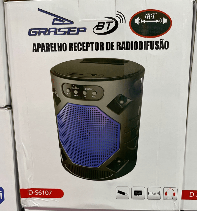 Caixa de Som Rádio 15W Grasep D-S6107 Entradas USB e Micro SD