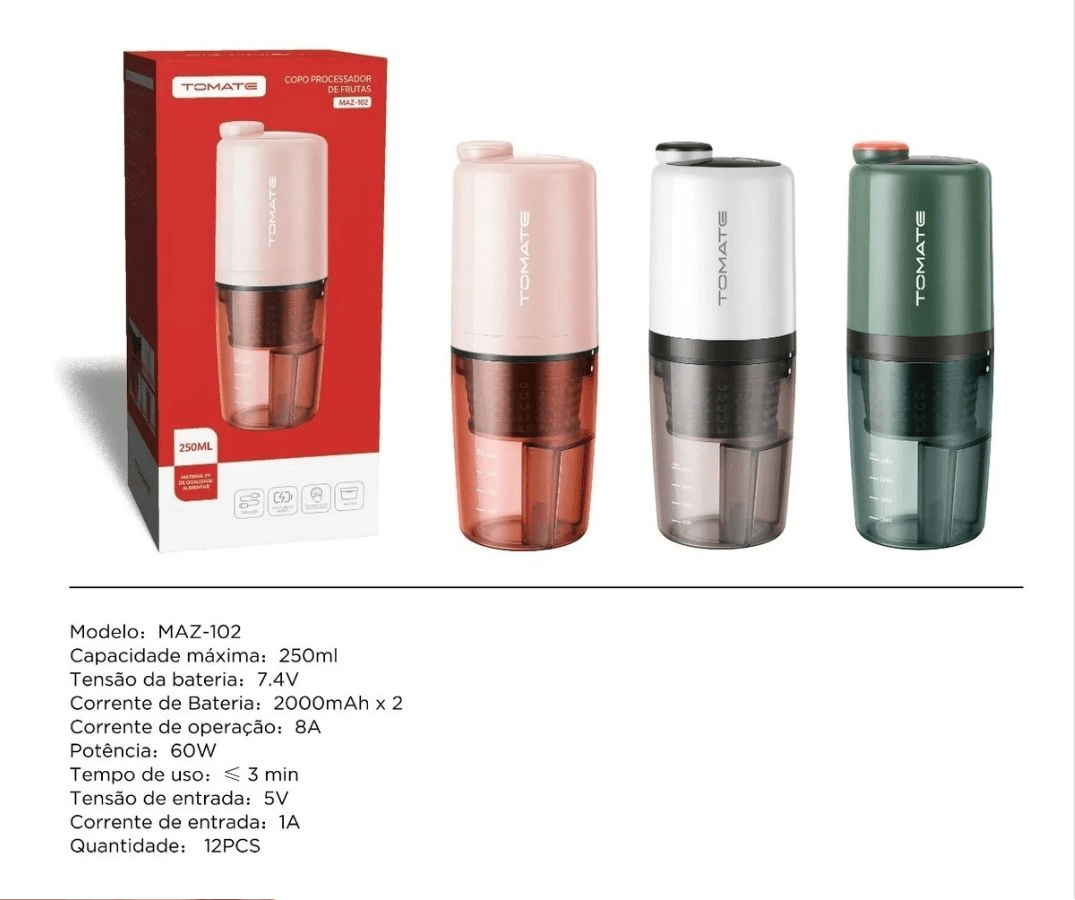 Mini Liquidificador Copo Processador de Frutas 60W Tomate MAZ-102