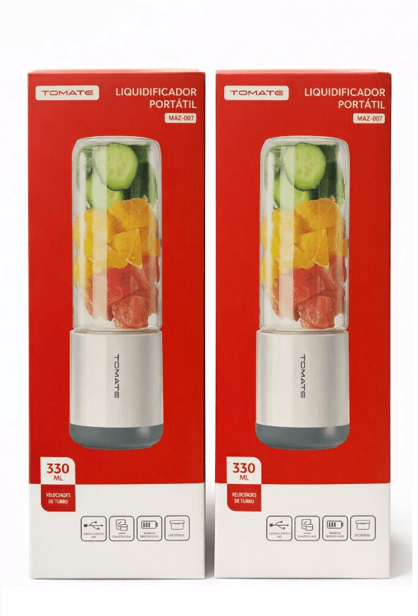 Mini Liquidificador Portátil USB 6 Lâminas 330ml Tomate MAZ-007