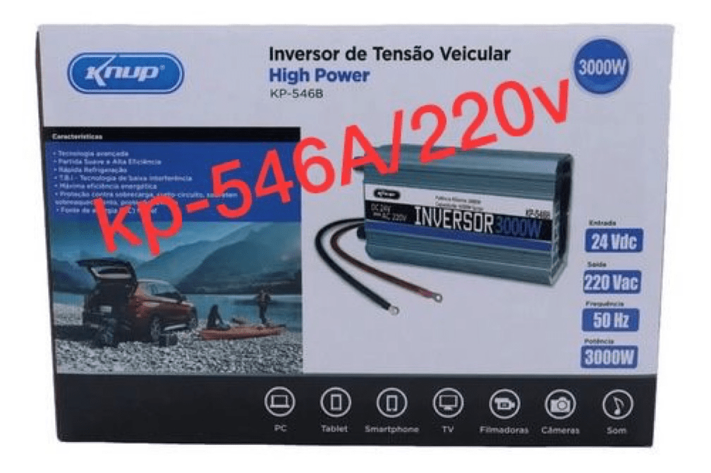 INVERSOR CONVERSOR 12V PARA 220V POTÊNCIA 3000W VEICULAR TRANSFORMADOR TENSÃO KNUP KP-546A CINZA