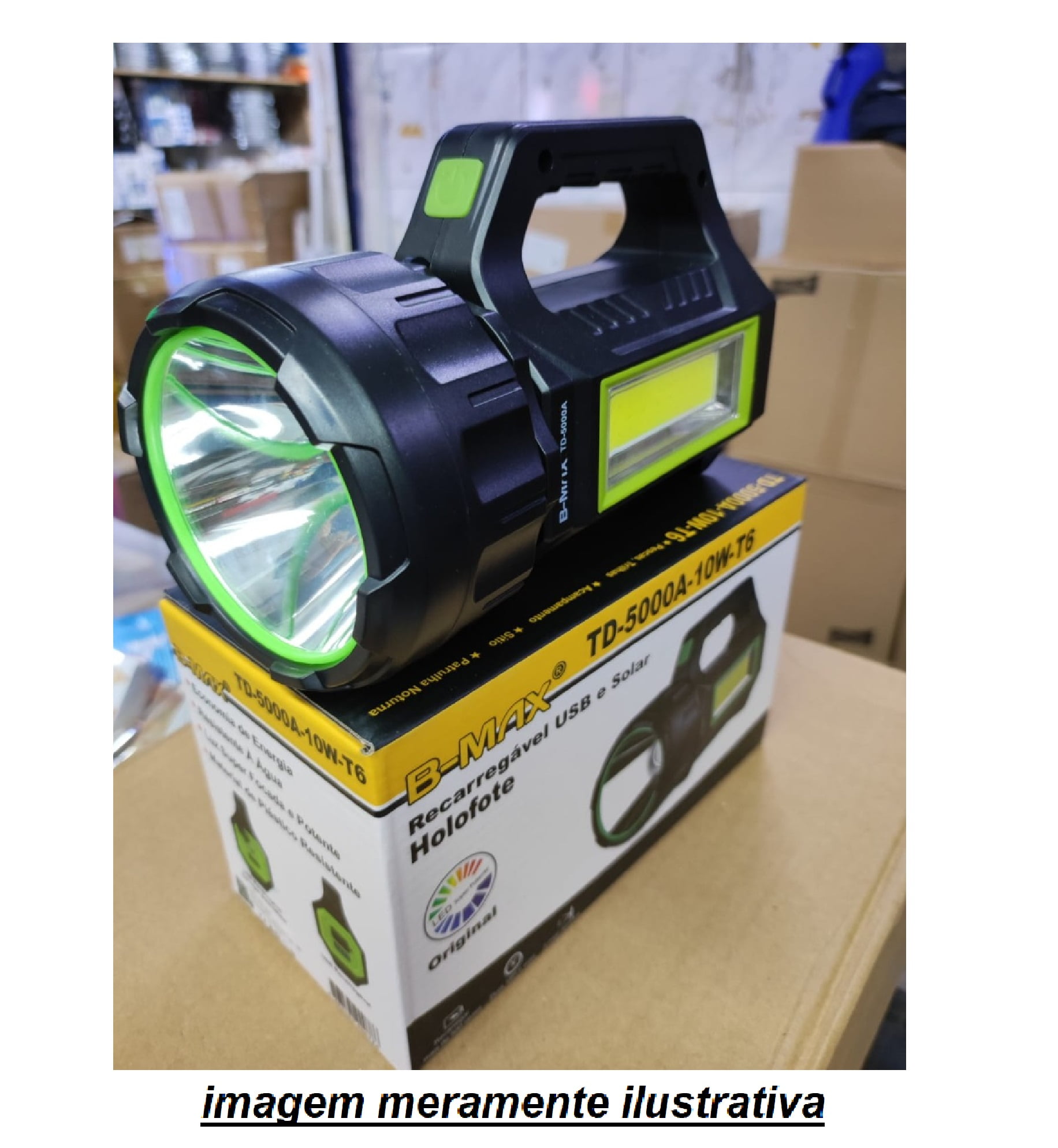 Lanterna de mão carrega solar e USB 5000a-10w-t6 - Bmax
