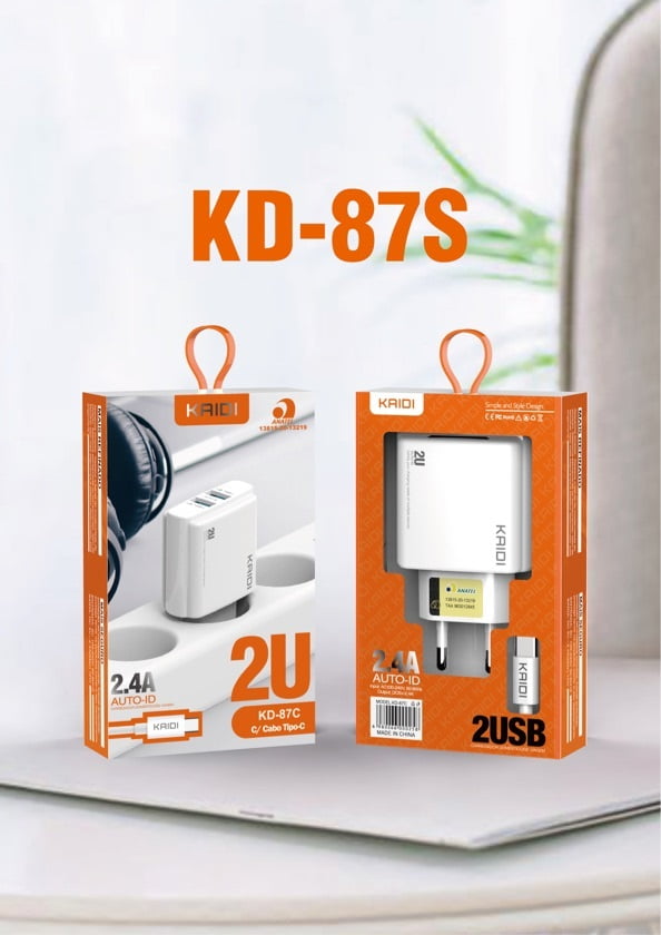 kit carregador de celular kaid Kit carregador 2.4A -2u tipo c Kd87s
