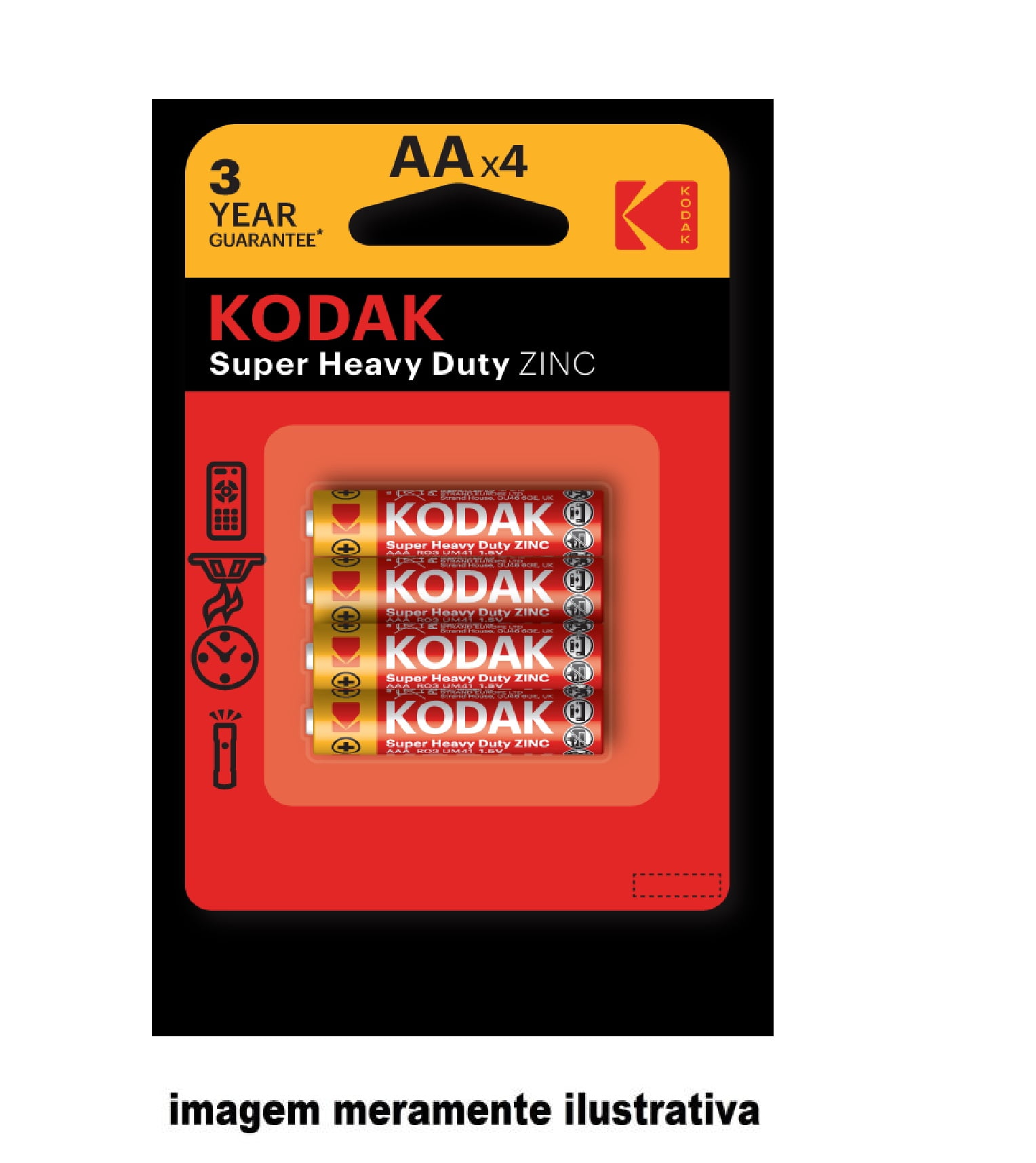 Pilha Kodak AA de alta potencia de zinco (4 peças)