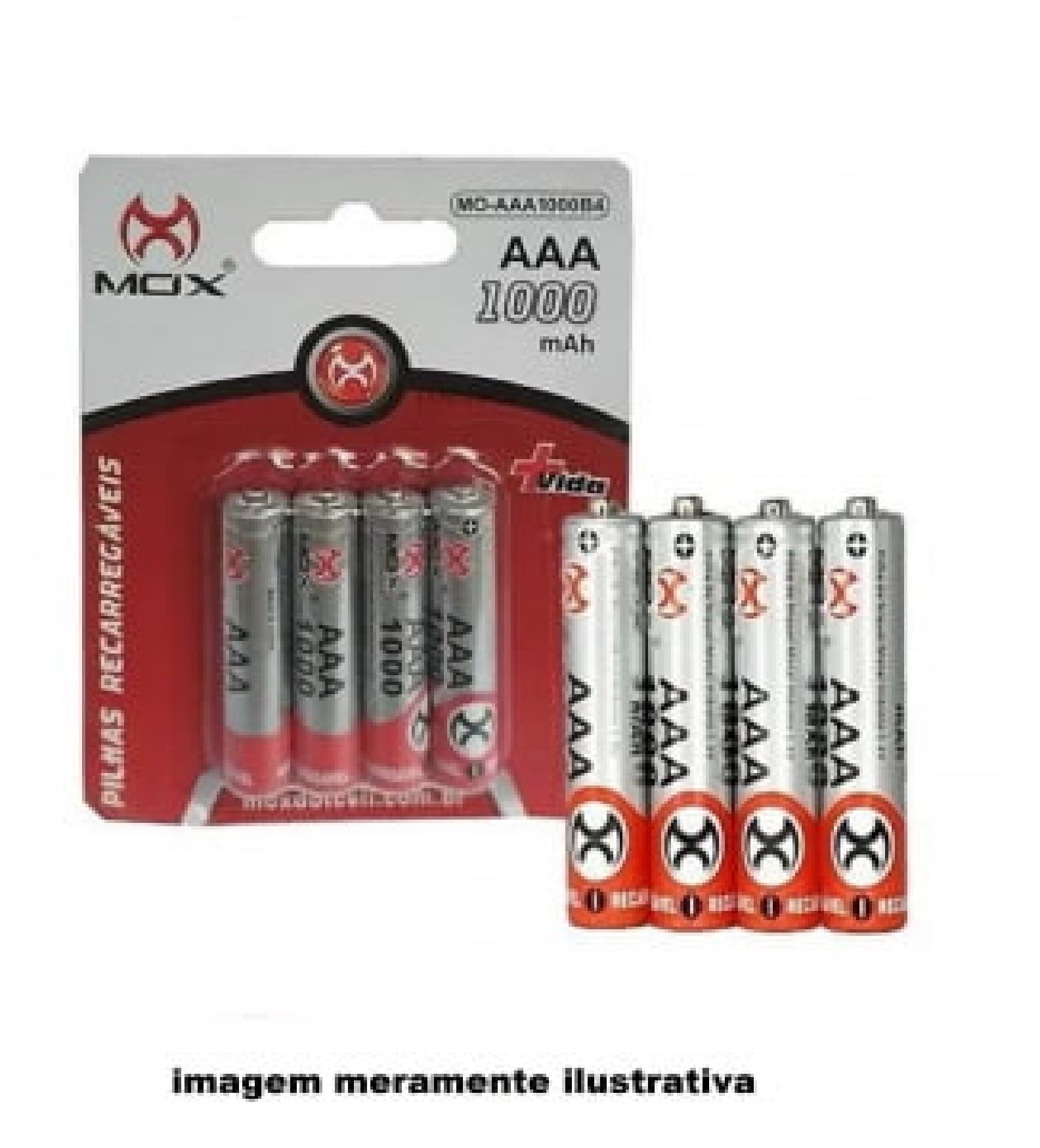 Somos Importador e distribuidor de Pilha Recarregável AAA 1000 Mah Cartela  C/ 4 Pç Original Mox