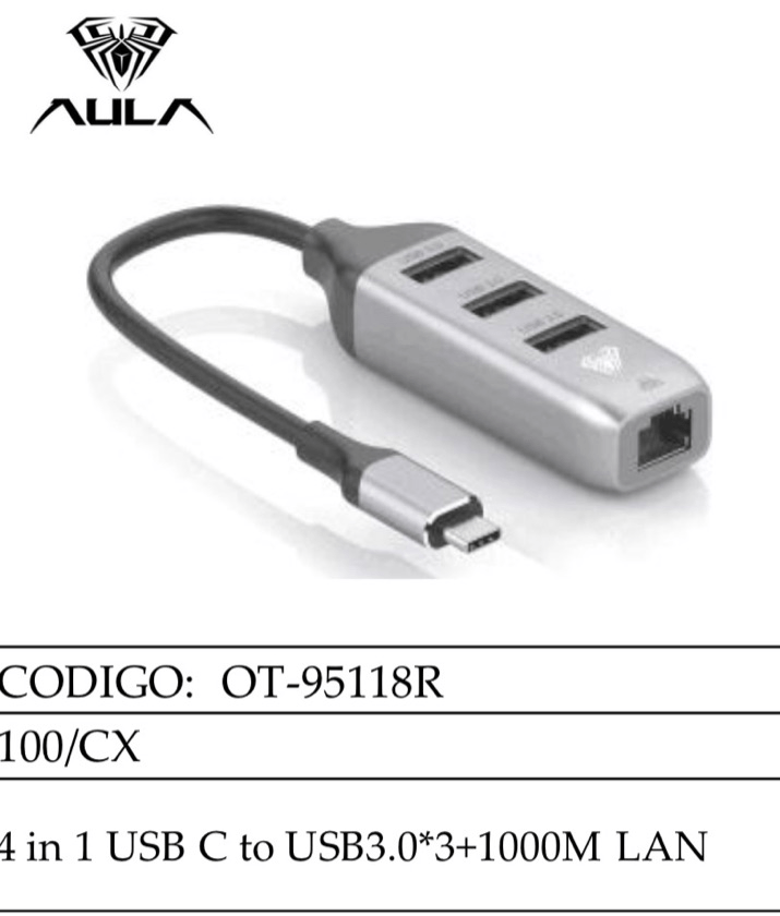Hub Aula OT-95118R 4 in 1 USB C to USB3.0*3+1000M LAN