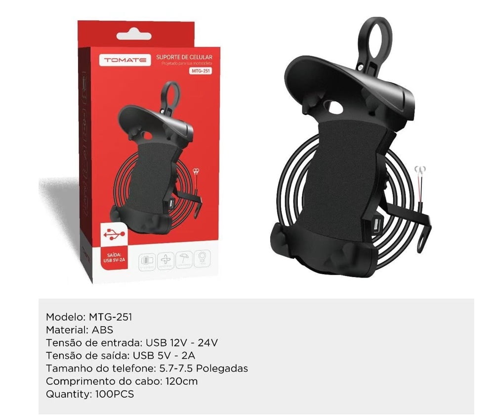 Suporte de Celular para Moto com Carregador USB Tomate MTG-251