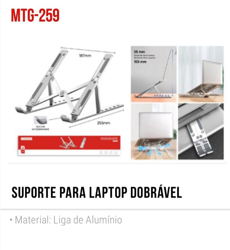 Suporte para Notebook Dobrável em Alumínio Tomate MTG-259