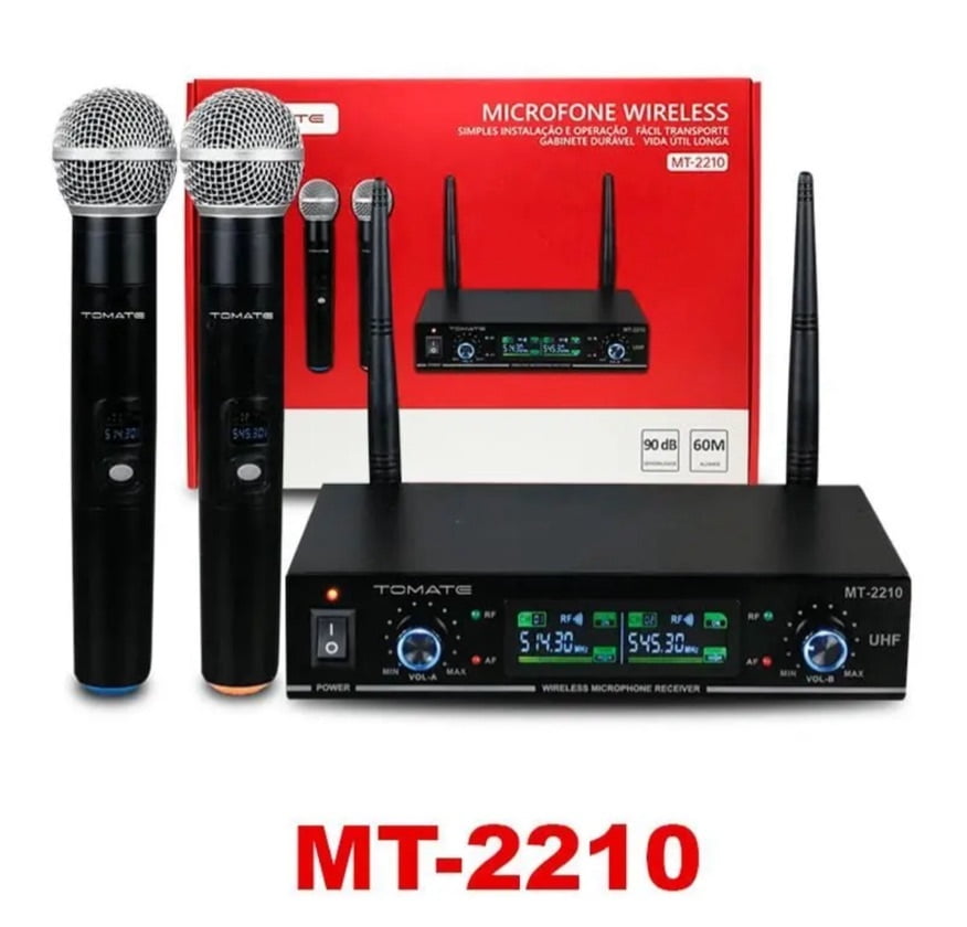 Microfone Duplo Sem Fio Profissional Tomate MT-2303