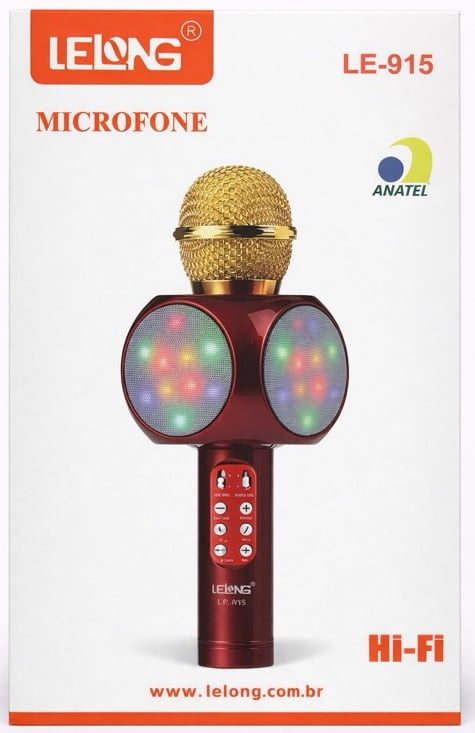 Microfone Karaoke Bluetooth LED Lelong LE-915 Wireless
