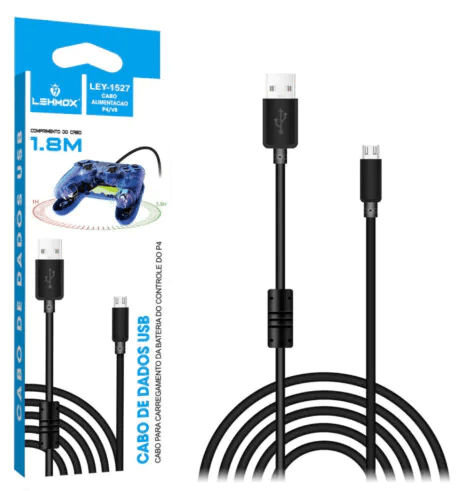 Cabo V8 para Controle PS4 1.8 Metros LEHMOX - LEY-1527
