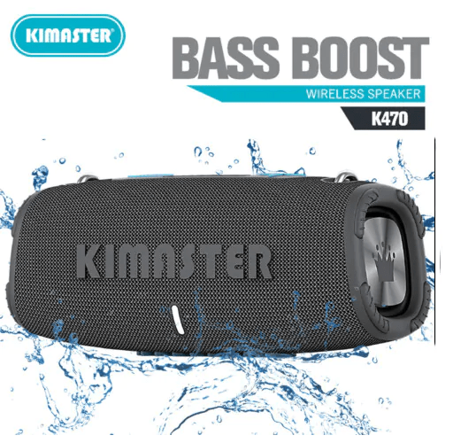 Caixa de Som Bluetooth 20W Bass Boost Cinza com Usb/P2/FM Resistente á Água IPX6 KIMASTER - K470CZ