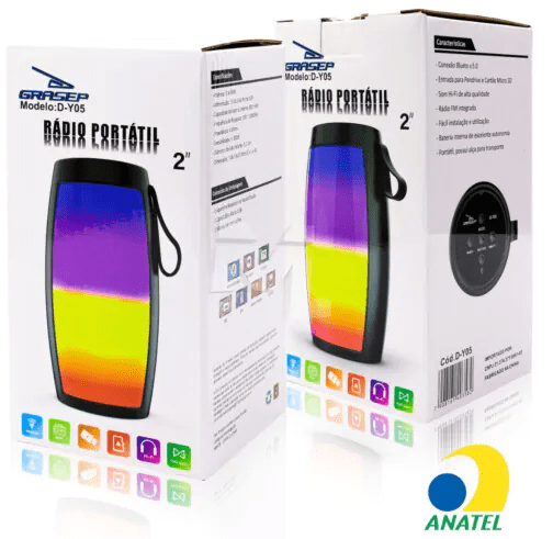 Caixa de Som Bluetooth 5W com Iluminação Led 7.4 x 7.4 x 15 cm GRASEP - D-Y05