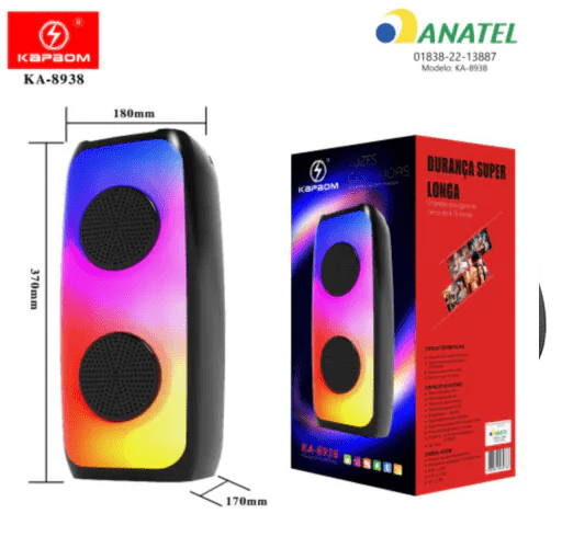 Caixa de Som Bluetooth com Led 370x170mm Kapbom - KA-8938