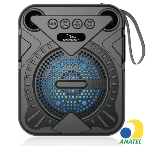 Caixa de Som Bluetooth Portátil 10W Rádio USB GRASEP - D-S3146