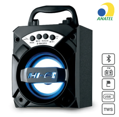 Caixa de Som Bluetooth Portátil Radio FM USB/SD Grasep - D-BH1051