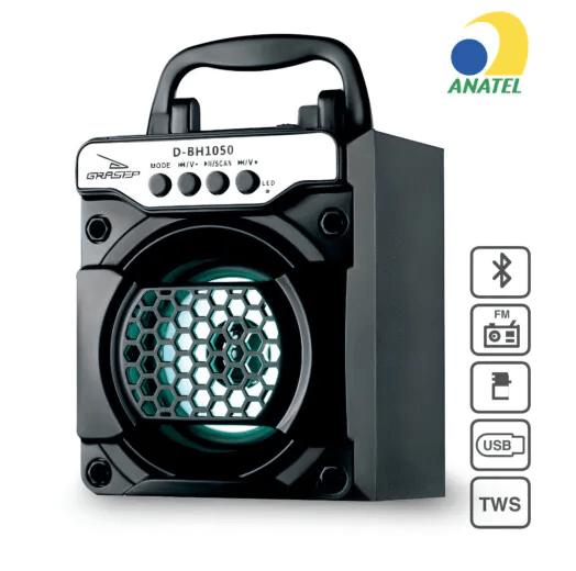 Caixa de Som Bluetooth Portátil USB/SD GRASEP - D-BH1050