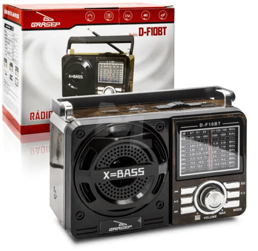 Caixa de Som Bluetooth Rádio Retro 10W FM/AM Usb GRASEP - D-F10BT