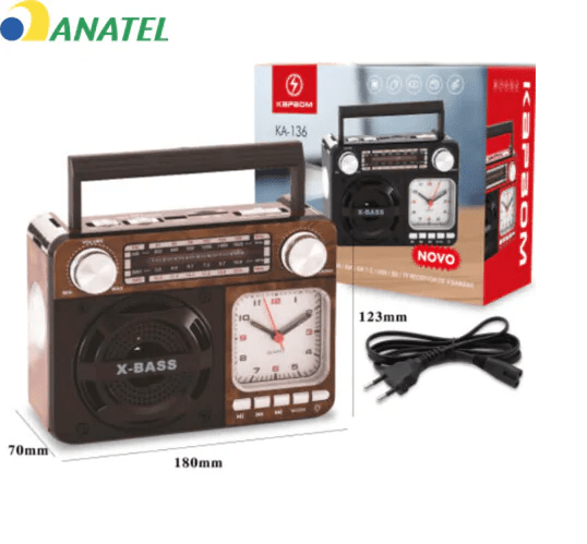 Caixa de Som Bluetooth Rádio Retrô com Relógio - KA-136