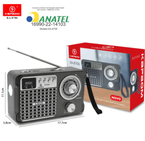 Caixa de Som Bluetooth Retro com Rádio FM/AM e Lanterna KAPBOM - KA-8706