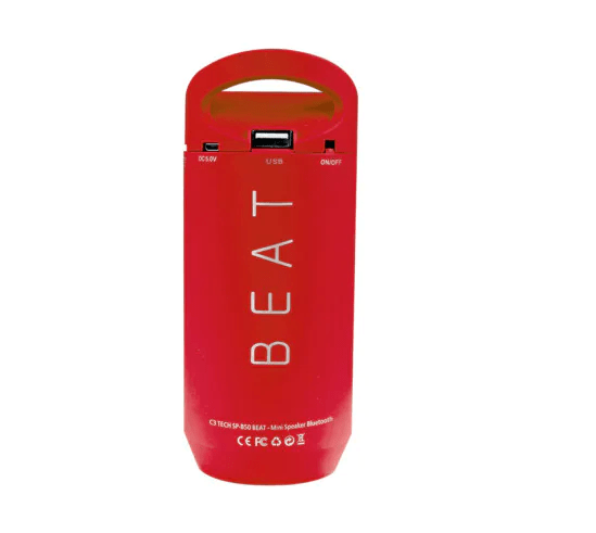 Caixa de Som C3Tech Beat Bluetooth LED Portátil 8w RMS Vermelho - SP-B50RD