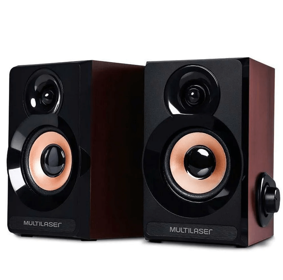 Caixa de Som Multilaser 2.0 6W RMS com Acabamento em Madeira - SP261