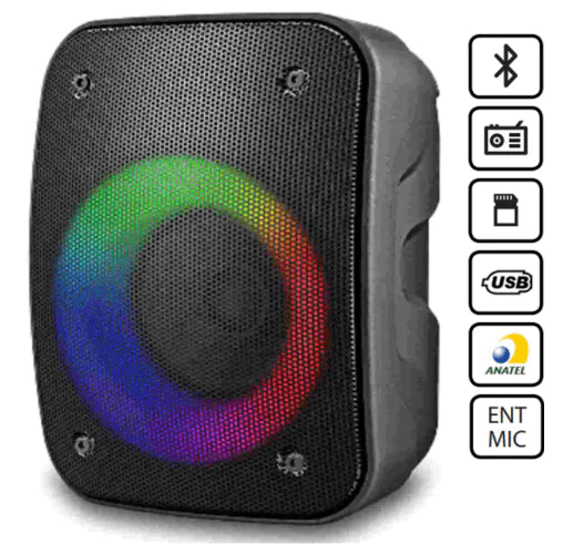 Caixa de Som Portátil Bluetooth 10 Watts 13x12x17cm Grasep - D-3140