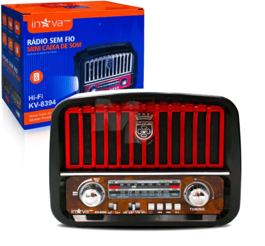 Caixa Som Bluetooth Retrô Antiga AM/FM Usb Aux SD Recarregável INOVA - KV-8394