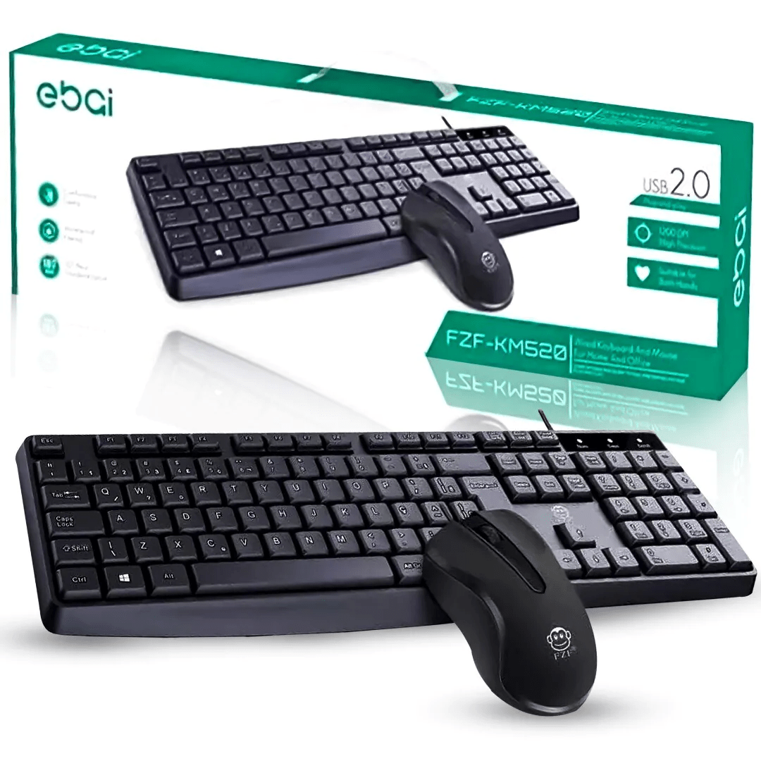 Kit Teclado e Mouse USB ABNT2 1200DPI EBAI - FZF-KM520