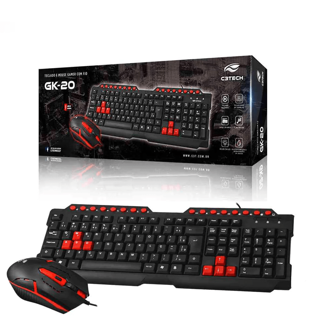 Kit Teclado e Mouse C3Tech GK-20BK com Fio ABNT2