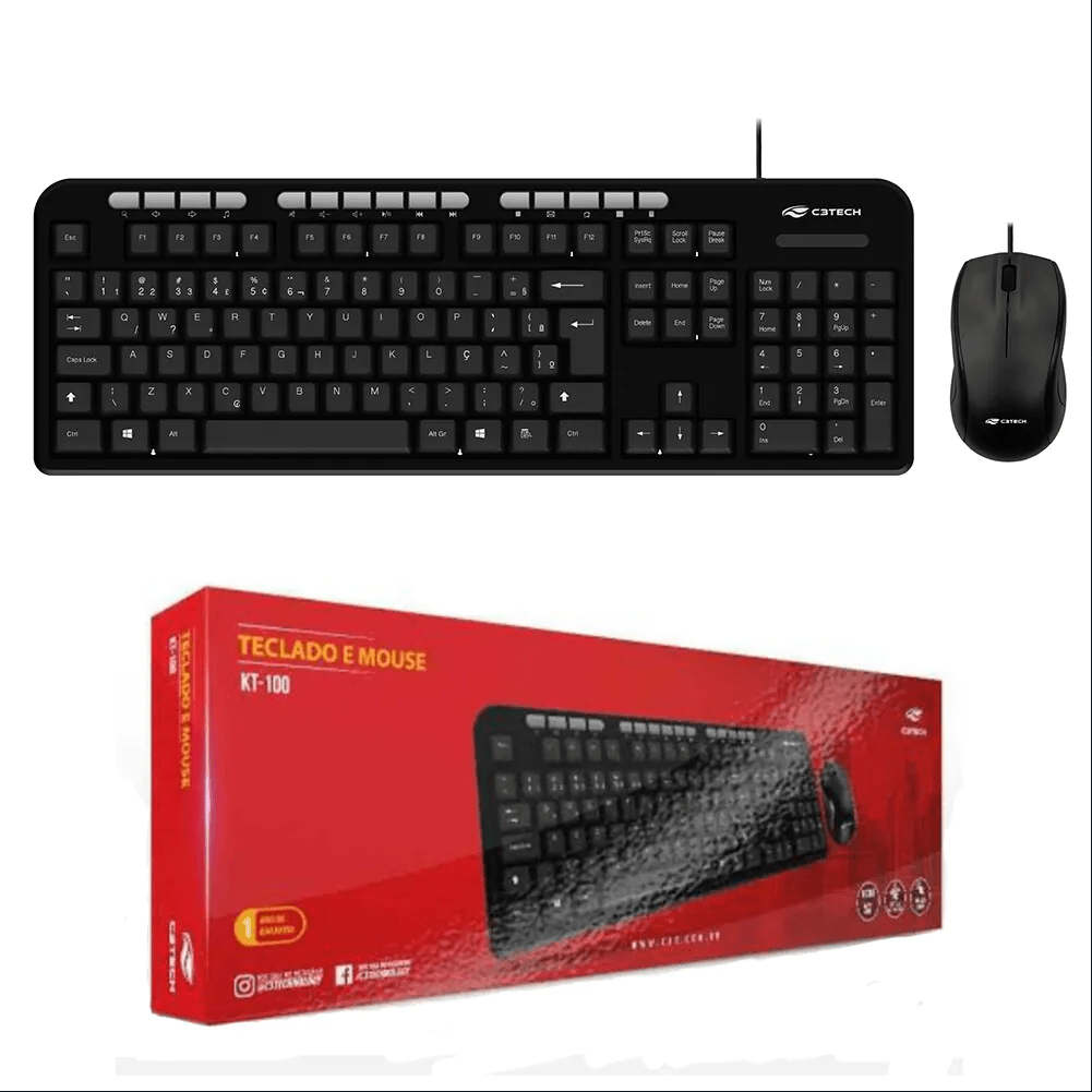 Kit Teclado e Mouse C3Tech USB ABNT2 KT-100BK