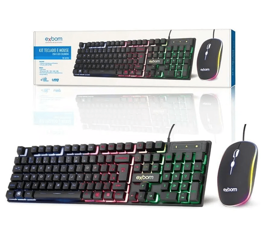 Kit Teclado e Mouse com Fio USB LED RGB ABNT2 Exbom BK-G550