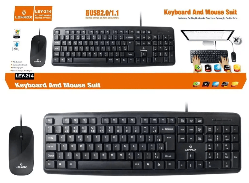 Kit Teclado e Mouse com Fio USB Padrão Lehmox - LEY-214
