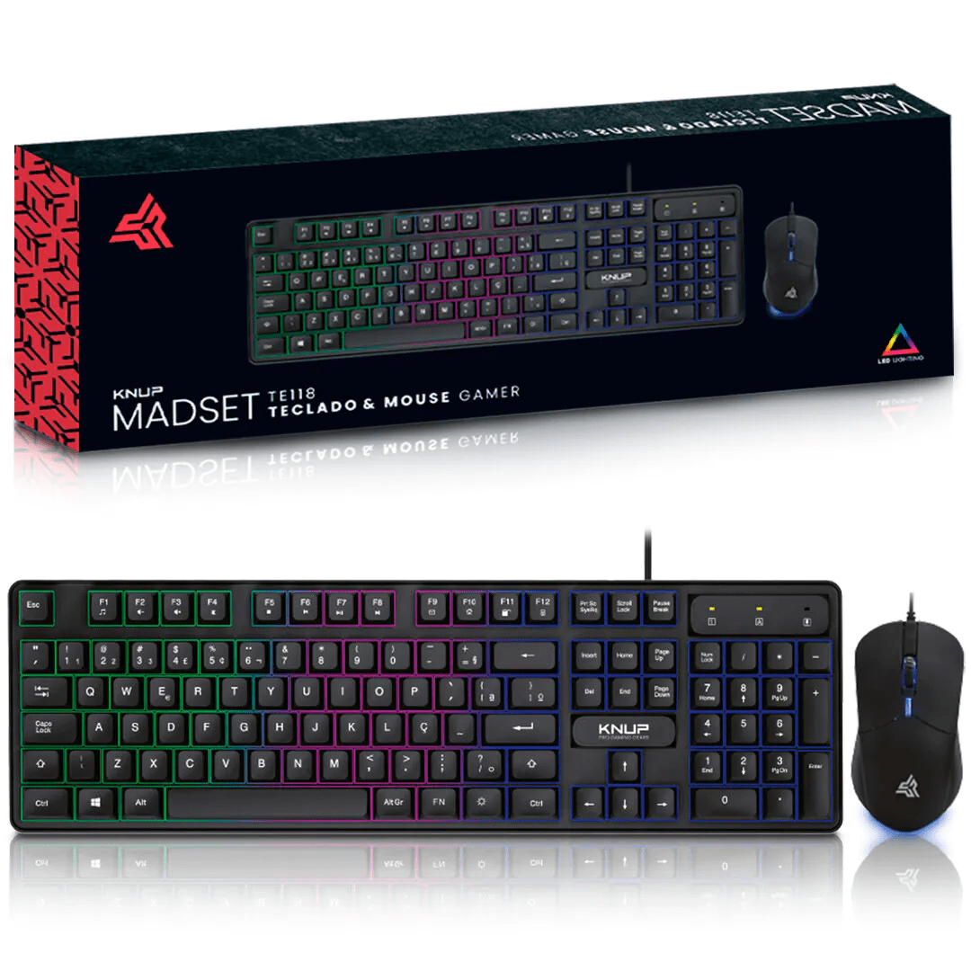 Kit Teclado e Mouse Gamer KNUP KP-TE118 com Fio USB e Iluminação LED – Alta Performance para Jogos