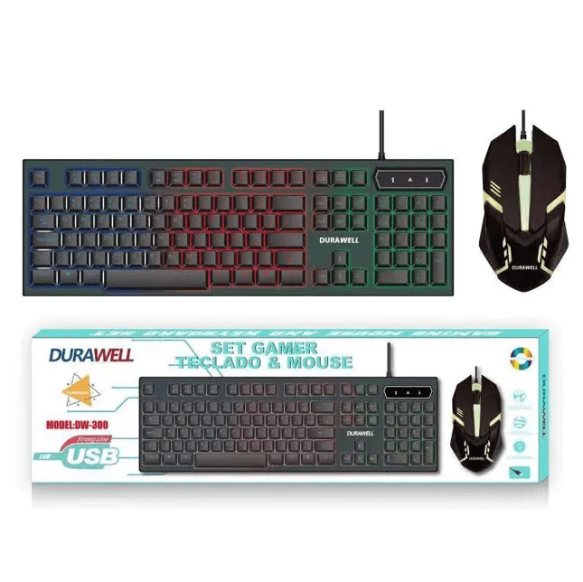 Kit Teclado e Mouse Gamer LED Semi-Mecânico ABNT2 USB Durawell DW-300
