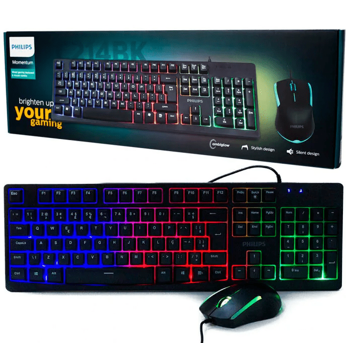 Kit Teclado e Mouse Gamer Philips C214BK/SPT6214BK com LED RGB
