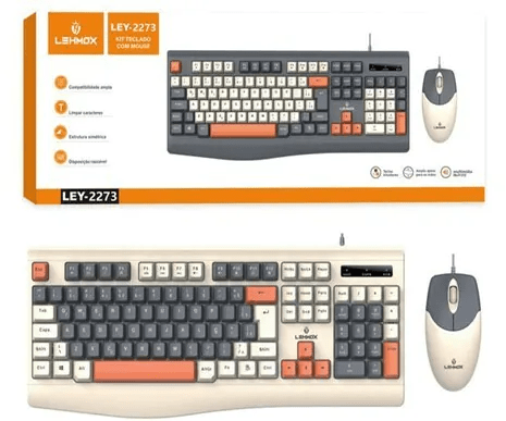 Kit Teclado e Mouse com Fio Lehmox LEY-2273 Retrô Colorido USB