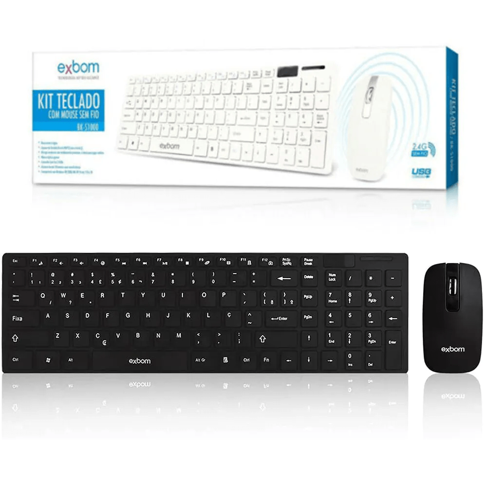 Kit Teclado e Mouse Sem Fio Exbom BK-S1000