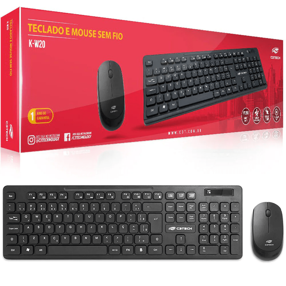 Kit Teclado e Mouse Sem Fio C3Tech K-W20BK ABNT2