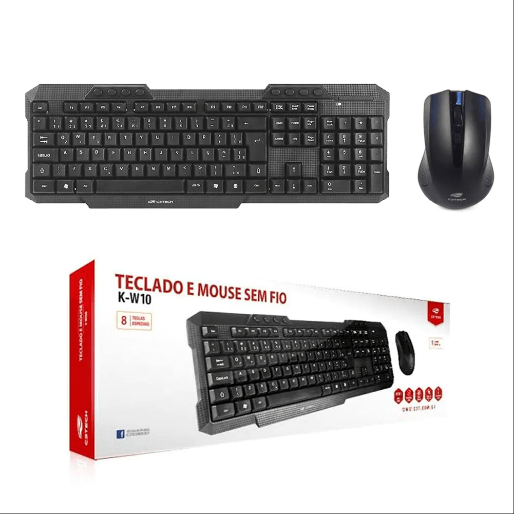 Kit Teclado e Mouse Sem Fio C3Tech K-W10BK