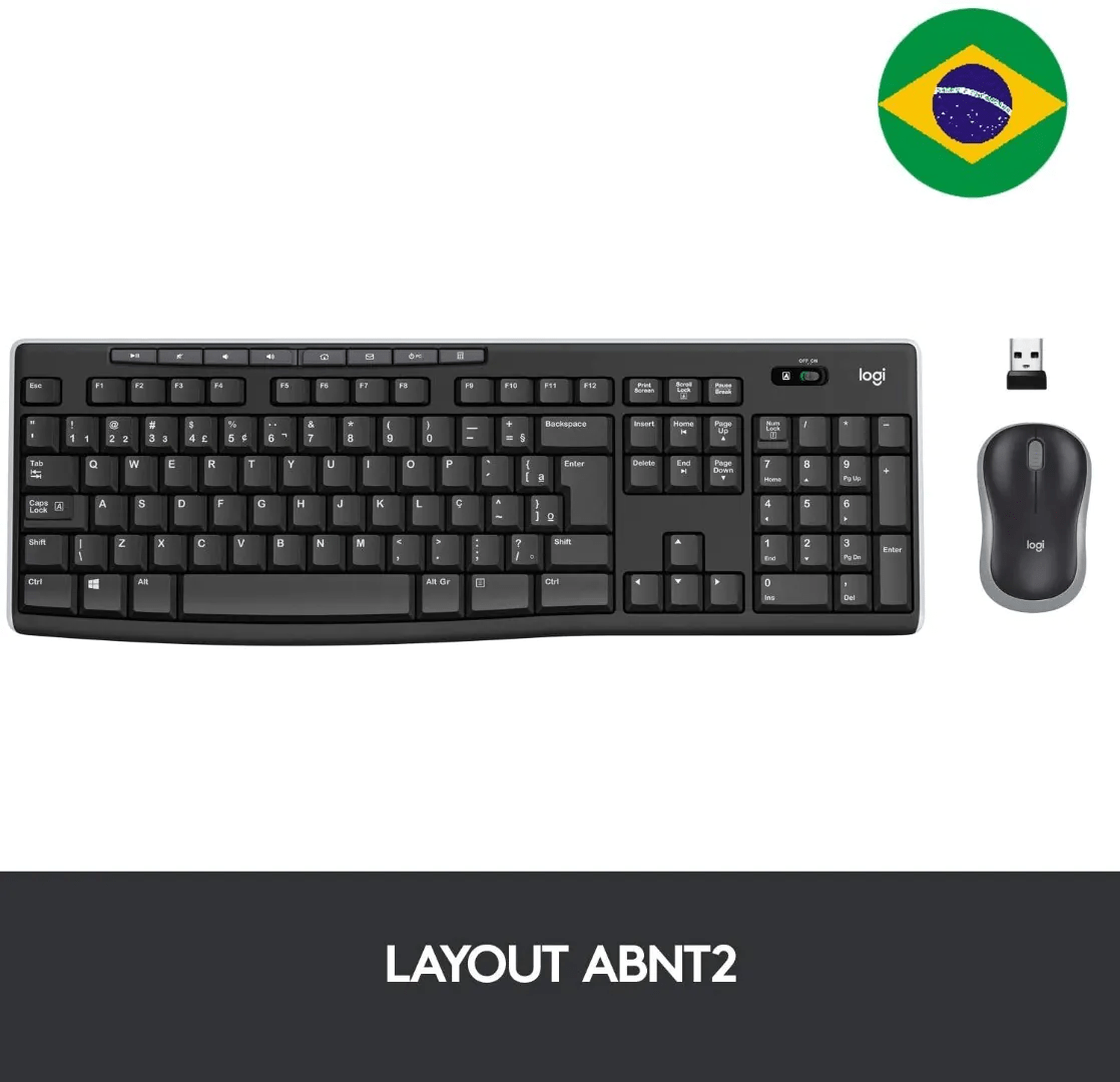 Kit Teclado e Mouse Sem Fio Logitech Multimídia USB MK270