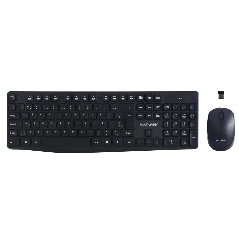 Kit Teclado e Mouse Sem Fio Multilaser TC244 USB 2.4GHz ABNT2 Preto