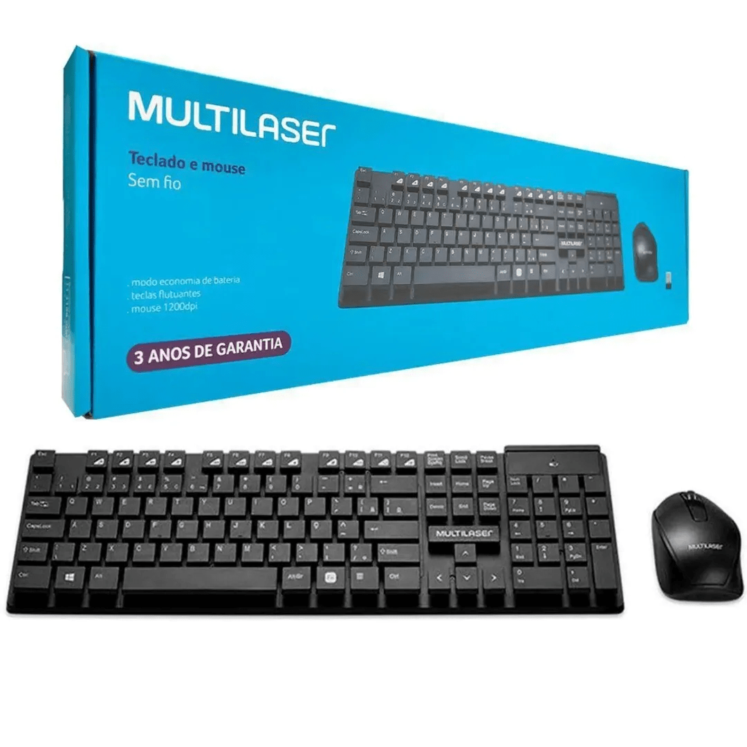 Kit Teclado e Mouse Sem Fio Multilaser TC251 1200 DPI com Conexão USB