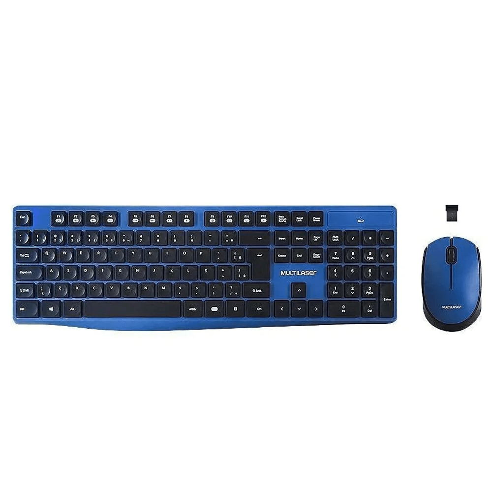Kit Teclado e Mouse Sem Fio Multilaser TC246 USB 2.4GHz Preto e Azul