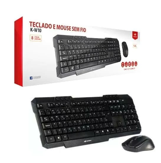 Kit Teclado e Mouse Sem Fio Multimídia C3Tech K-W10BK ABNT2 Preto