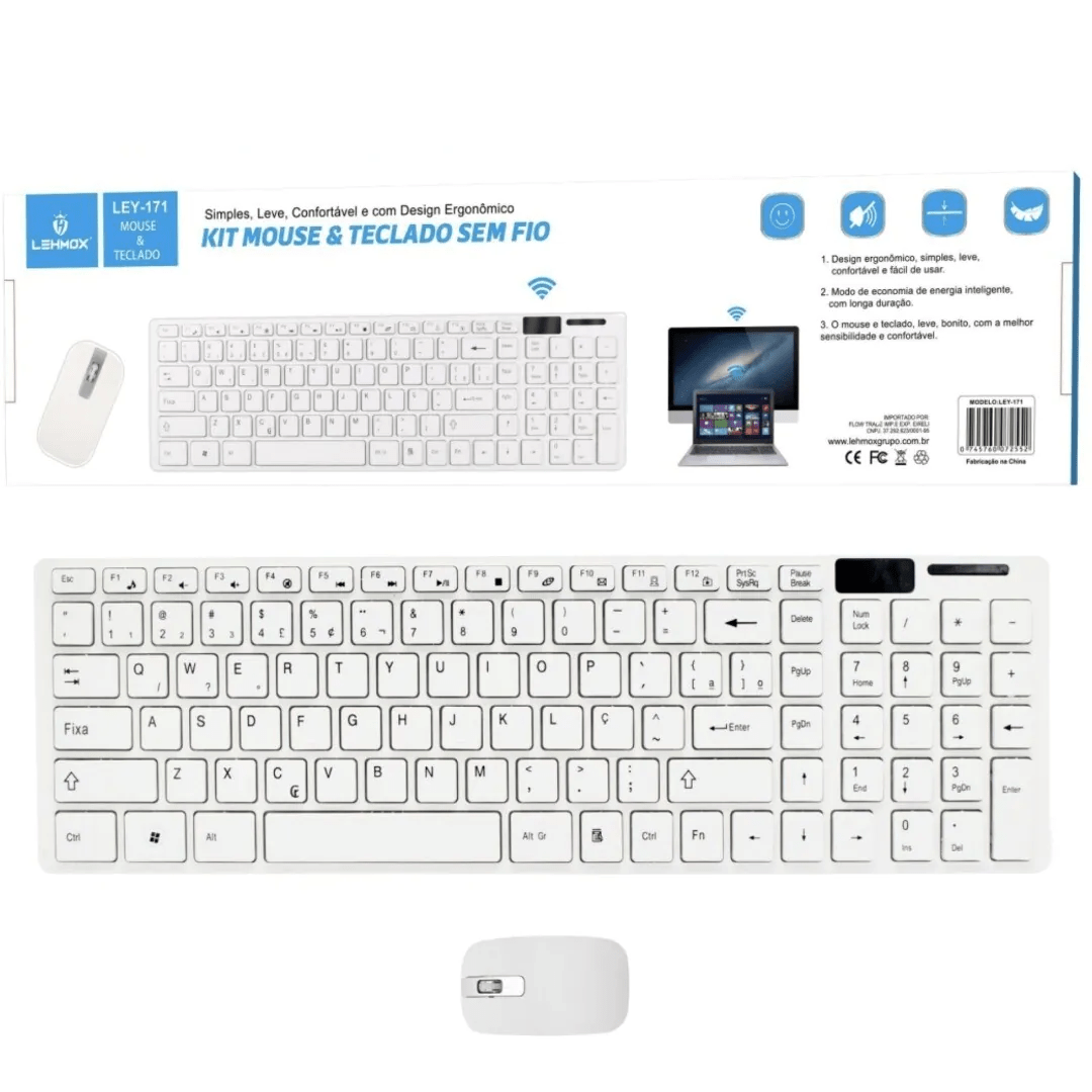 Kit Teclado e Mouse Sem Fio LEY-171 Wireless USB com Conexão 2.4GHz