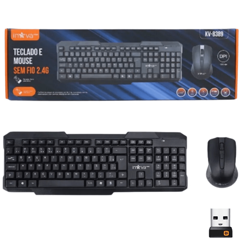 Kit Teclado e Mouse Sem Fio Wireless 2.4 GHz Padrão ABNT2 Inova KV-8389