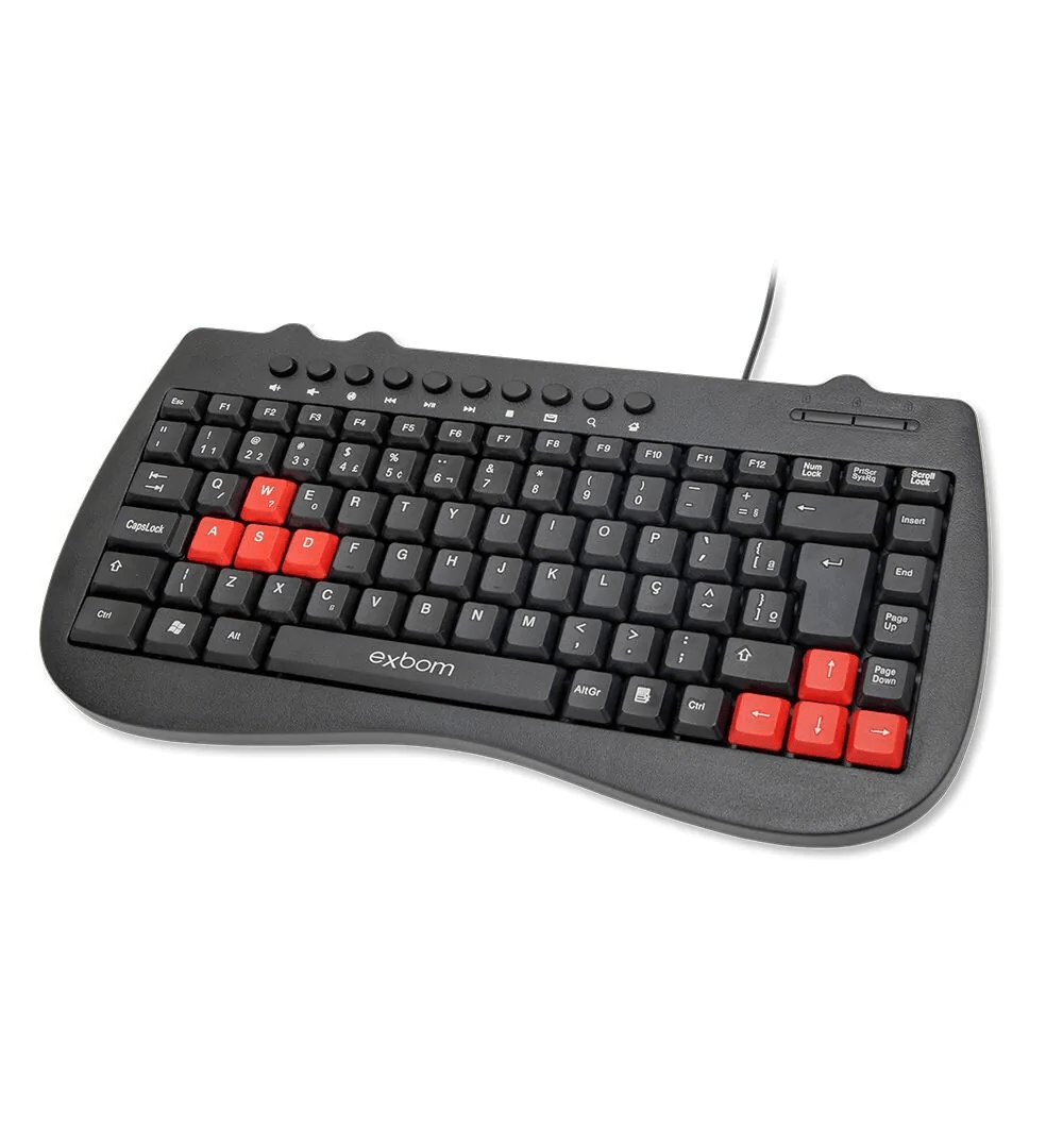 Mini Teclado Multimídia USB ABNT2 Exbom BK-M52 com Tecla Vermelha