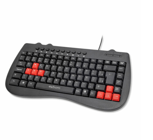 Mini teclado Multimídia USB ABNT2 Tecla Vermelha Exbom - BK-M52